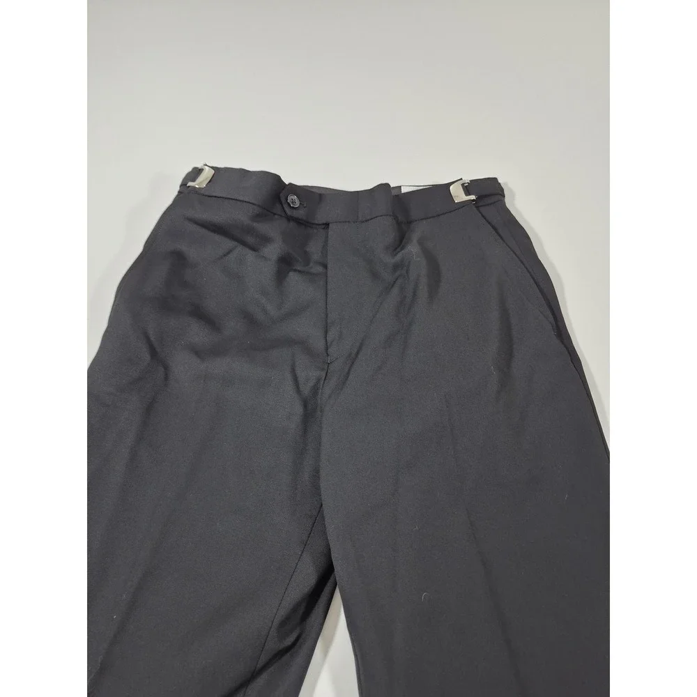 Dress Pants Mens 31x36 Black Wool Flat Front Adjustable Waist Unhemmed